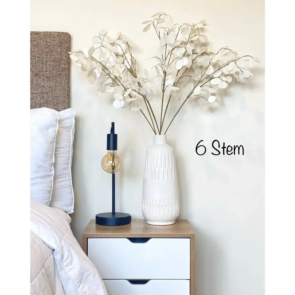 6x Faux Silver Dollar Eucalyptus Spray Stem 30" - Faux Lunaria Money Branch - Picture 4 of 6